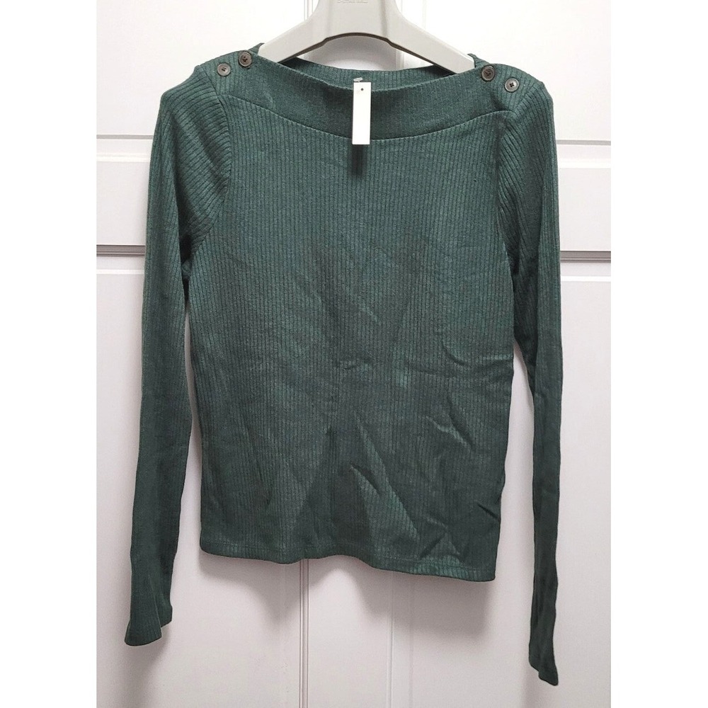 Madewell Viscose Blend Boat Neck Button Detail Sweater -‎ Green - Large